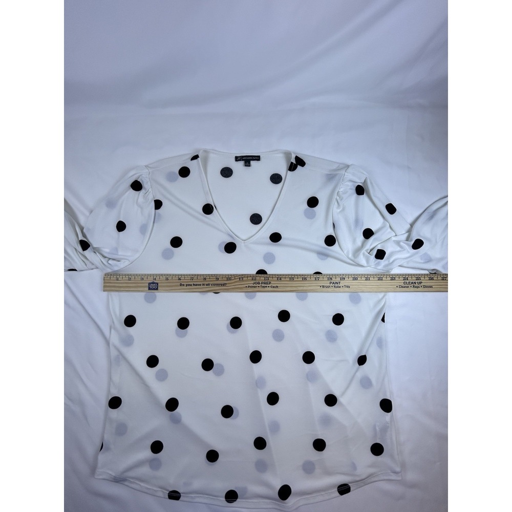 Adrianna Papell Top Women's XL White Black Polka Dot Split V Neck Long Sleeve - Picture 9 of 11